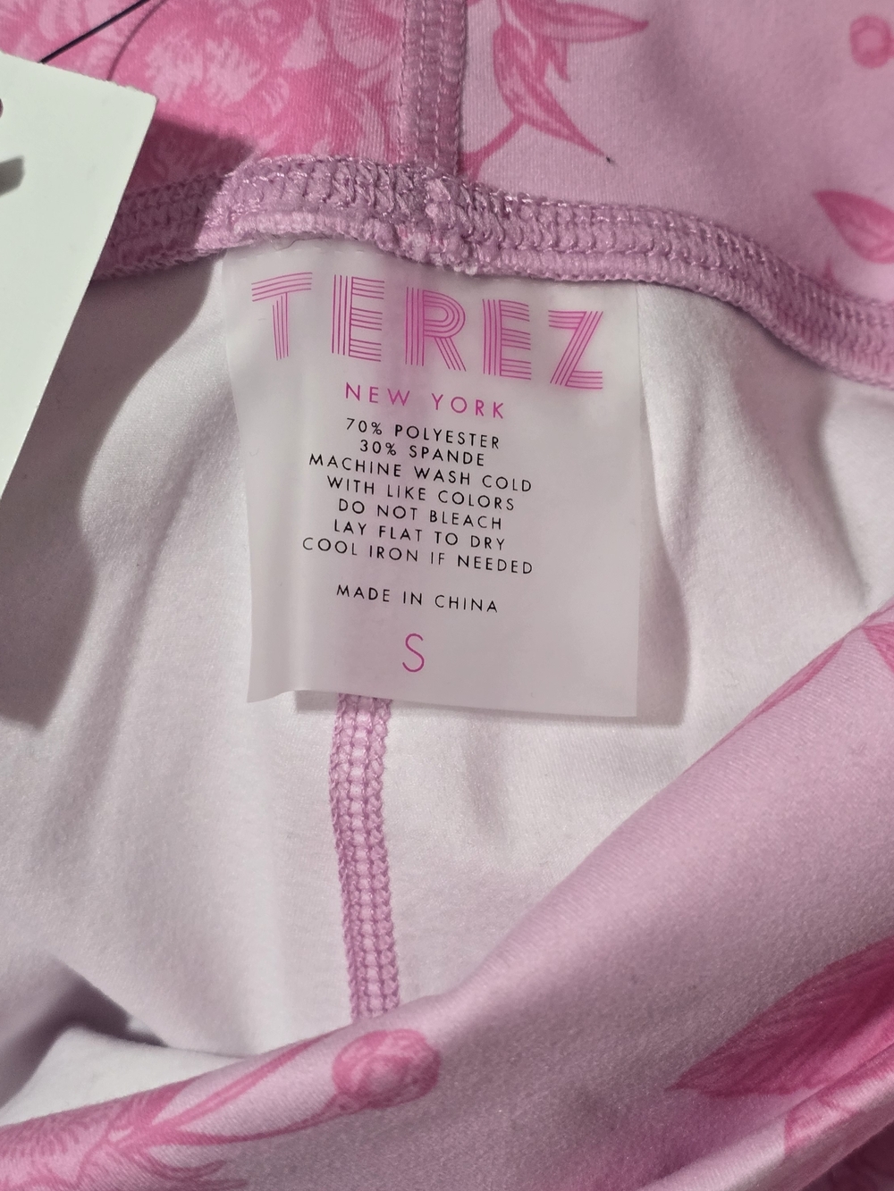 NWT Terez Pink Floral Leggings Size Small | High Waisted Activewear Gym Yoga - Picture 10 of 10